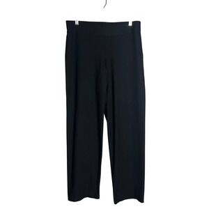 Eileen Fisher Stretch Crepe Pull On Pants Size M Wide Leg Black Washable